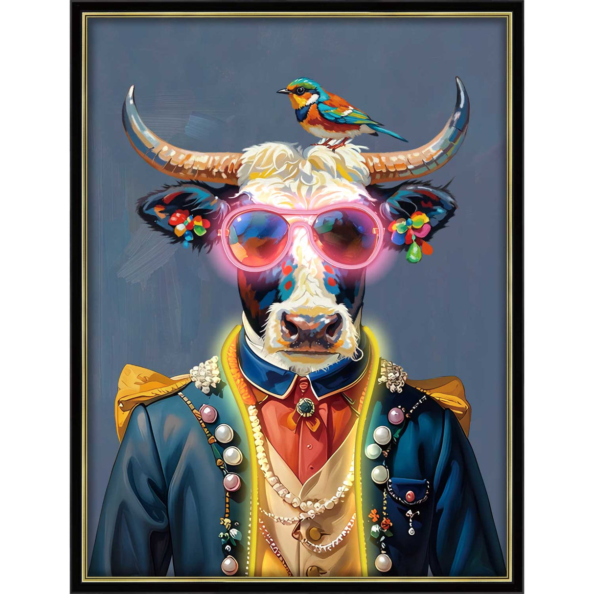 Quadro LED Palais Royal mucca con occhiali su tela 80x80 cm