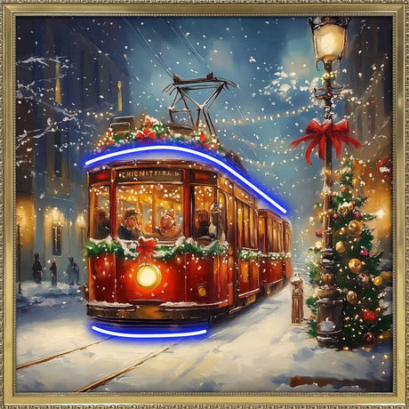Quadro natalizio Palais Royal tram su tela con luci LED 60x60 cm
