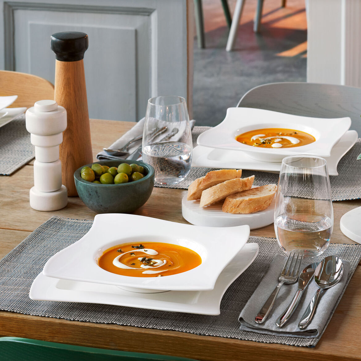 VILLEROY & BOCH NewWave Piatto Piano Set 4 Pezzi 27x27cm Porcellana