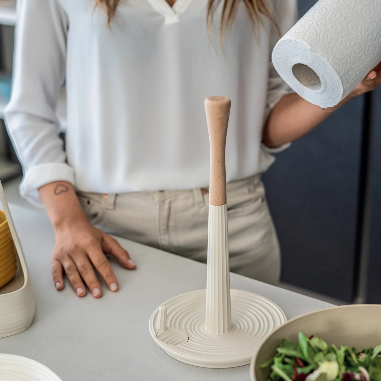 GUZZINI Tierra Porta Rotolo Roll&Tear 30cm Plastica Bianco Latte