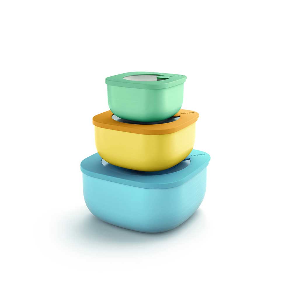 Set 3 contenitori bassi Guzzini in plastica con coperchio trasparente
