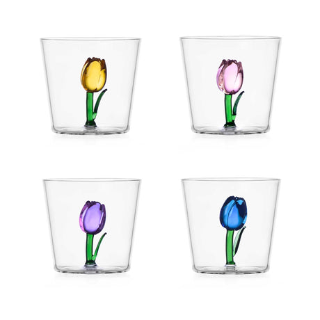 Set 4 bicchieri Botanica Ichendorf in vetro borosilicato con tulipani 350 ml