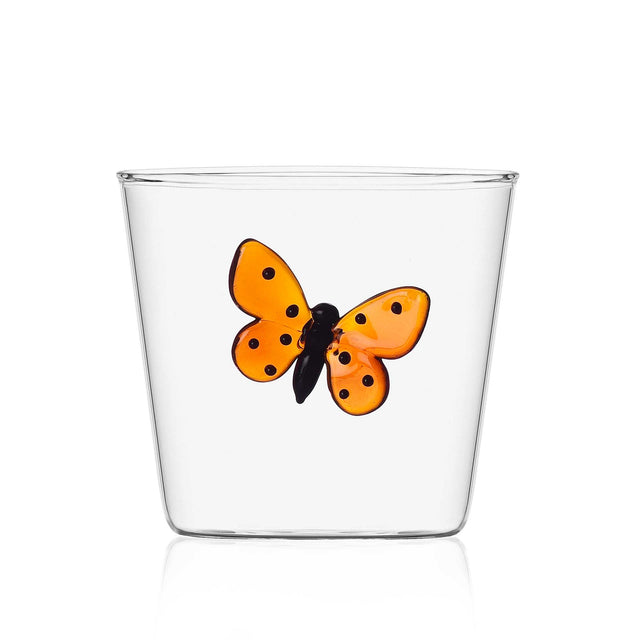 Bicchiere Tumbler Ichendorf in vetro borosilicato con farfalla rossa 350 ml