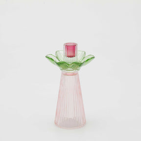 Portacandela Flower EDG in vetro rosa e verde 21x12 cm