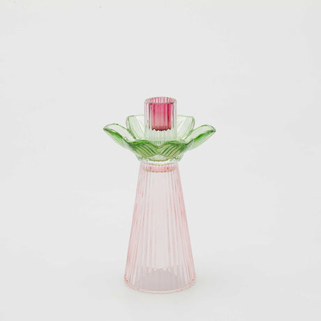 Portacandela Flower EDG in vetro rosa e verde 21x12 cm