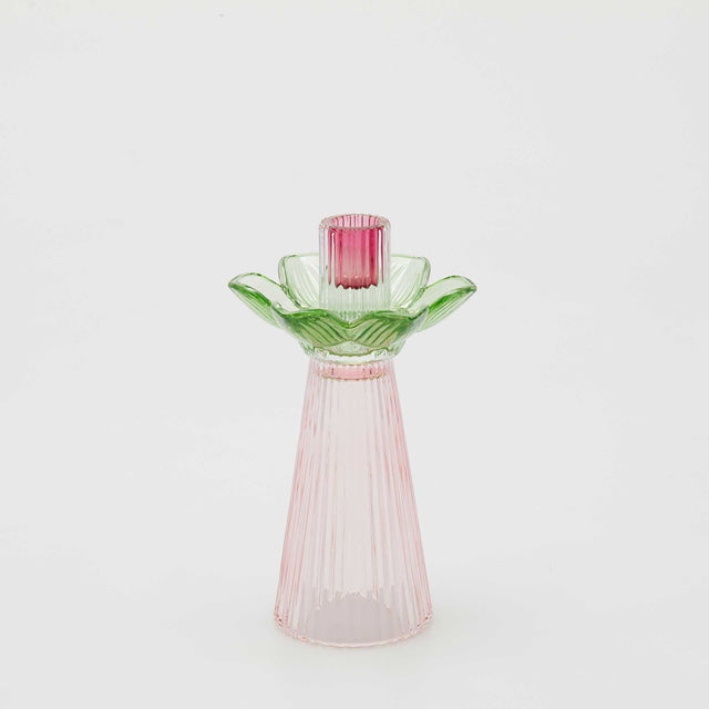 Portacandela Flower EDG in vetro rosa e verde 21x12 cm
