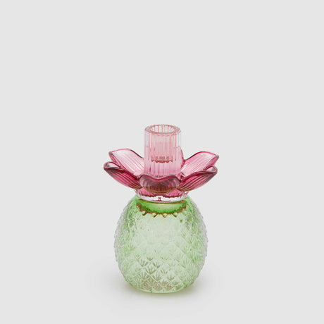Portacandela Flower EDG in vetro color malva e stelo verde 16x12 cm