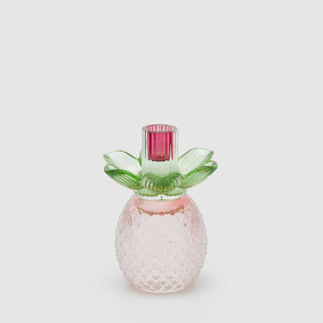 Portacandela Flower EDG in vetro rosa e verde 16x12 cm