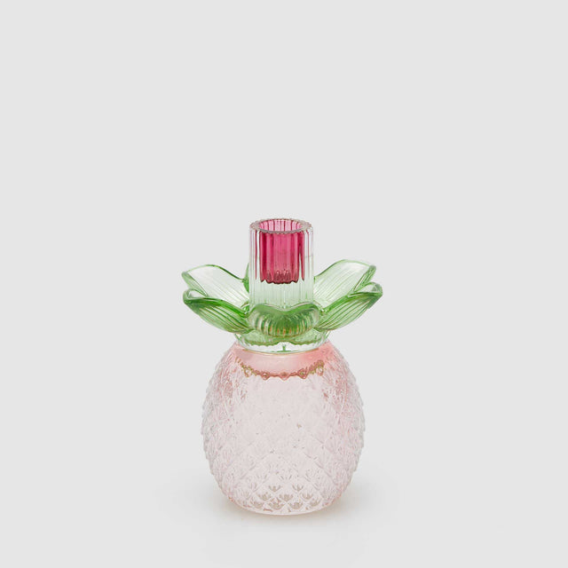 Portacandela Flower EDG in vetro rosa e verde 16x12 cm