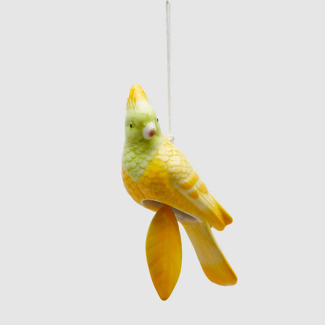 Addobbo campanella pappagallo EDG in vetro giallo 20 cm