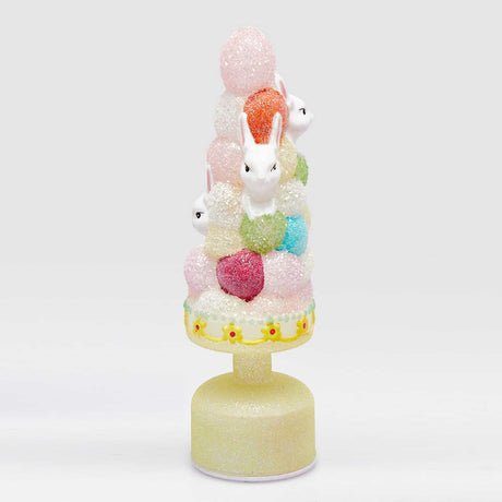 Albero di Pasqua Twist EDG in vetro giallo con coniglietti e LED 33 cm