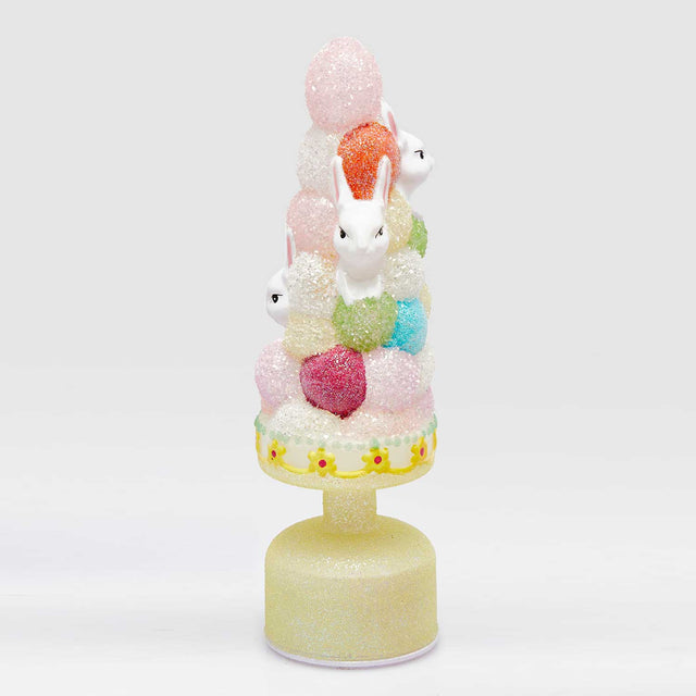 Albero di Pasqua Twist EDG in vetro giallo con coniglietti e LED 33 cm