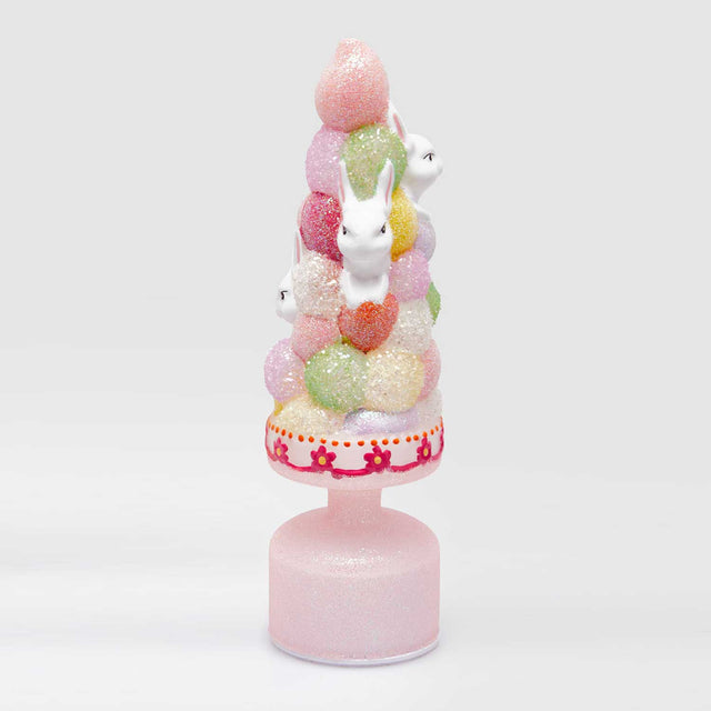 Albero Twist EDG in vetro rosa con coniglietti LED 33 cm