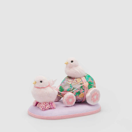 Decorazione pulcini su carretto EDG in vetro rosa 28x20 cm