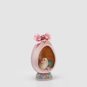 Uovo decorativo con pulcino EDG in vetro rosa 26x16 cm