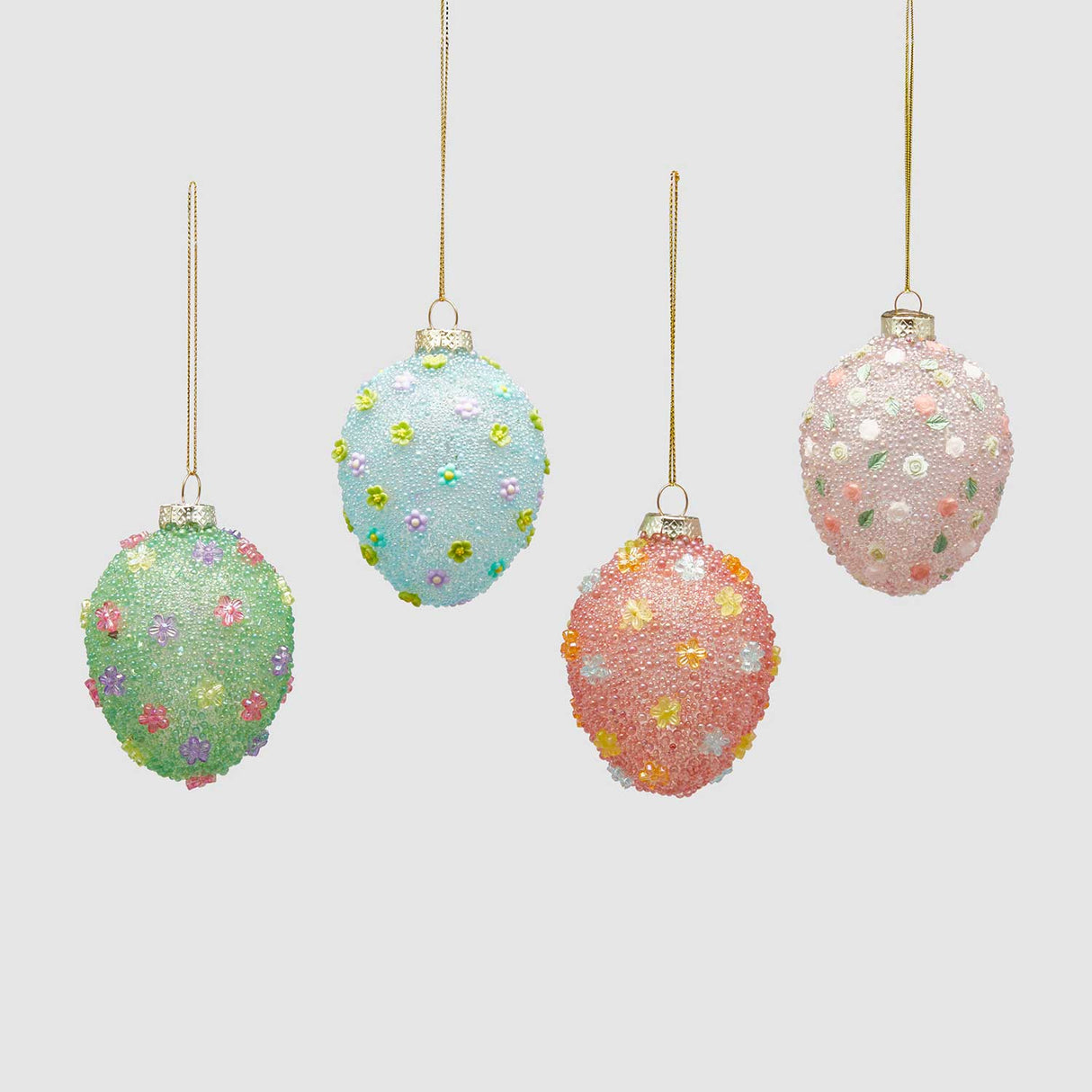 EDG Enzo De Gasperi Uovo di Pasqua da Appendere con Fiori 8cm in Vetro Blu