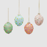 EDG Enzo De Gasperi Uovo di Pasqua da Appendere con Fiori 8cm in Vetro Blu