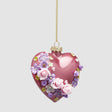 Cuore da appendere EDG in vetro con decoro rose magenta 10 cm