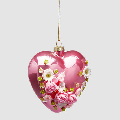 Cuore da appendere EDG in vetro con rose in rilievo 12 cm