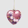 Cuore da appendere EDG in vetro magenta con rose in rilievo 12 cm