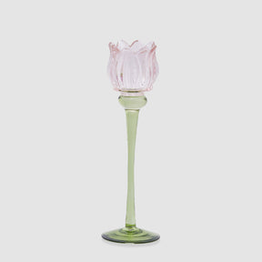 Portacandela Tulipano EDG in vetro rosa 27x8 cm