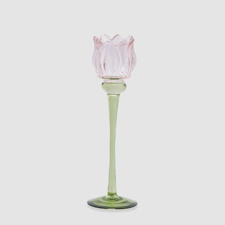 Portacandela Tulipano EDG in vetro rosa 27x8 cm