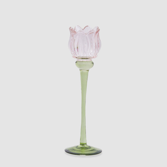 Portacandela Tulipano EDG in vetro rosa 27x8 cm
