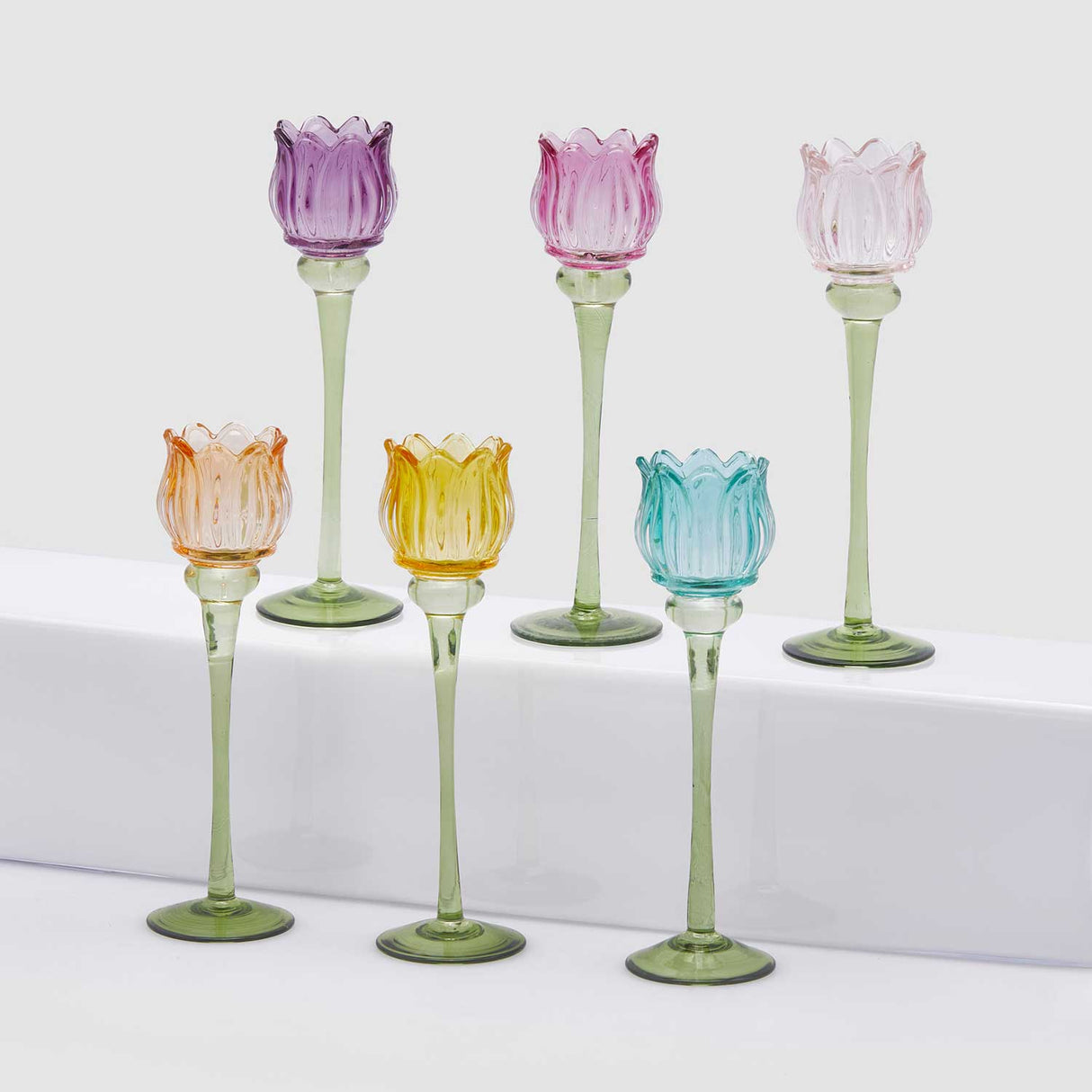 EDG Enzo De Gasperi Portacandela Tulipano 28x8cm Rosa in Vetro