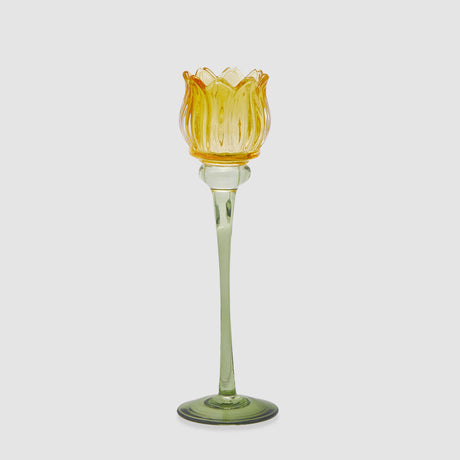 Portacandela Tulipano EDG in vetro giallo 27x8 cm