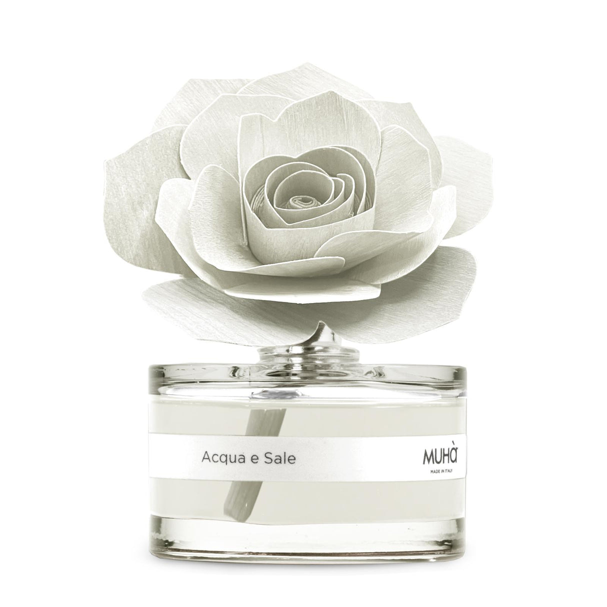 Diffusore a bastoncini Muha Rosa con fiore decorativo fragranza Acqua e Sale