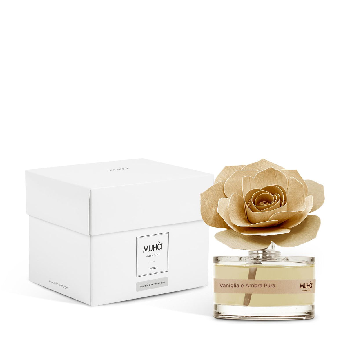 MUHA' Profumatore D'Ambiente Diffusore Rosa 50ml Vaniglia e Ambra Pura