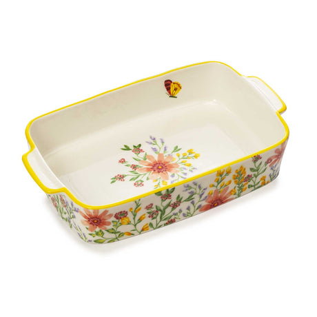 Pirofila rettangolare Palais Royal in porcellana con decoro floreale 35x20 cm