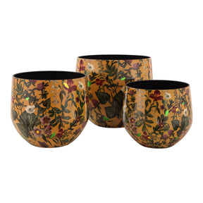 Vaso portapiante Palais Royal in metallo color ambra con decoro floreale