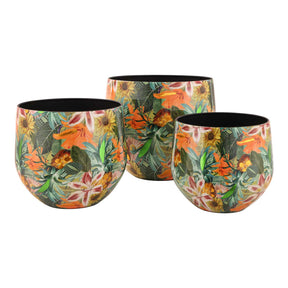 Vaso portapiante Exotic Palais Royal in metallo con decoro tropicale 23x23 cm