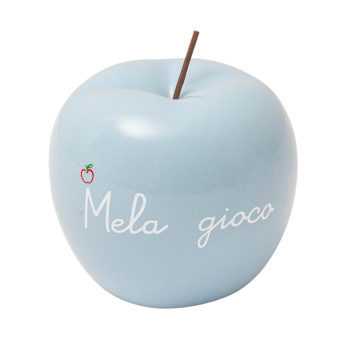 Mela decorativa Palais Royal in resina azzurra con scritta Mela Gioco 10,5 cm