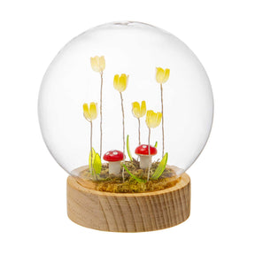 Sfera in vetro Palais Royal con fiori e LED su base in legno 12 cm
