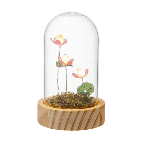 Cupola con fiori di loto Palais Royal in vetro e base legno LED 14 cm