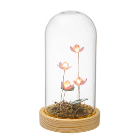 Cupola con fiori di loto Palais Royal in vetro e base legno LED 17 cm