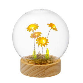 Sfera con girasoli Palais Royal in vetro 12 cm con base LED in legno
