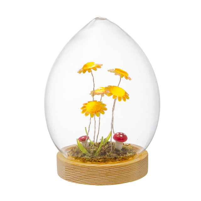 Uovo con girasoli Palais Royal in vetro 17 cm su base LED in legno