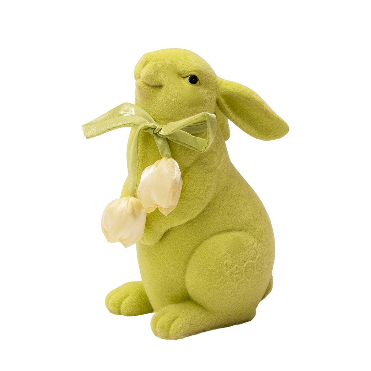 Coniglio di Pasqua Palais Royal in resina verde con tulipano 18 cm