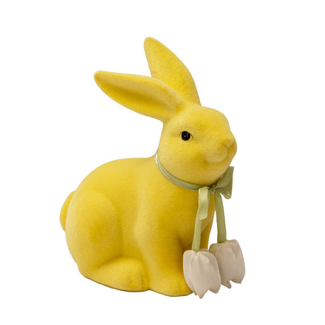 Coniglio di Pasqua Palais Royal in resina gialla con fiocco 20 cm