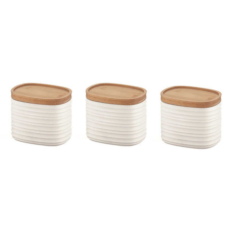 Set 3 barattoli Tierra Guzzini in plastica riciclata con coperchio in bamboo