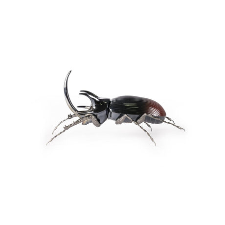 Scultura Scarabeo Rinoceronte Lladrò porcellana lucida e zampe in ottone