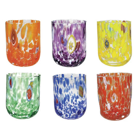 Set 6 bicchieri acqua Brandani in vetro colorato decoro pavone 400 ml