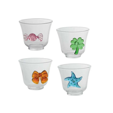 Set 4 tazzine caffè Brandani in vetro trasparente con decori vivaci 120 ml