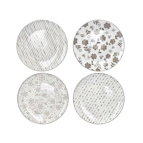 Set 4 piatti piani Loto Brandani in porcellana color tortora 27 cm