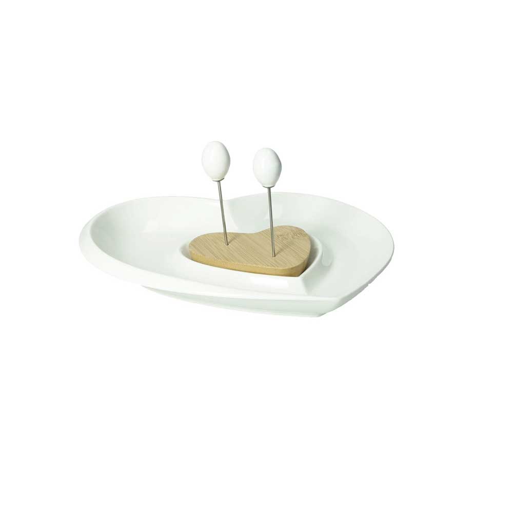 Antipastiera Love Brandani in porcellana decorata e bamboo 23x22,5 cm