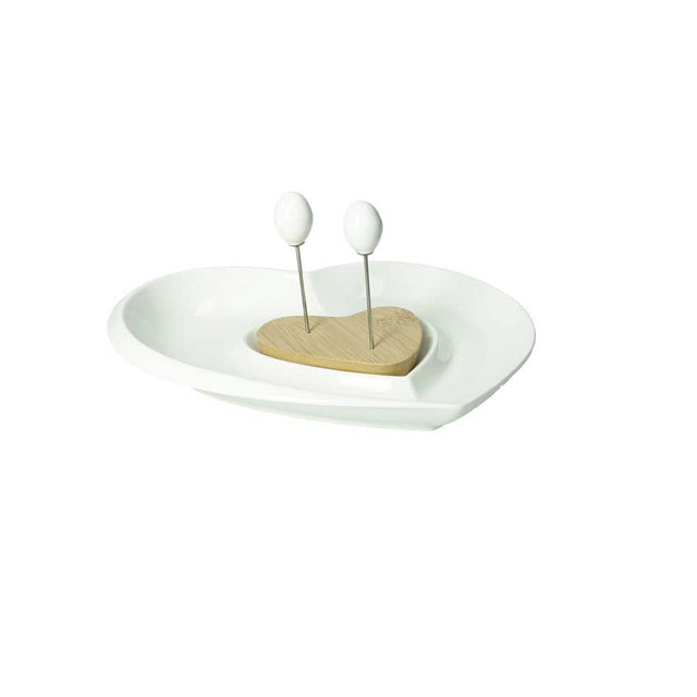 Antipastiera Love Brandani in porcellana decorata e bamboo 23x22,5 cm