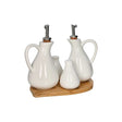 Menage Brandani in porcellana bianca con vassoio in bamboo 21,5x17,5 cm